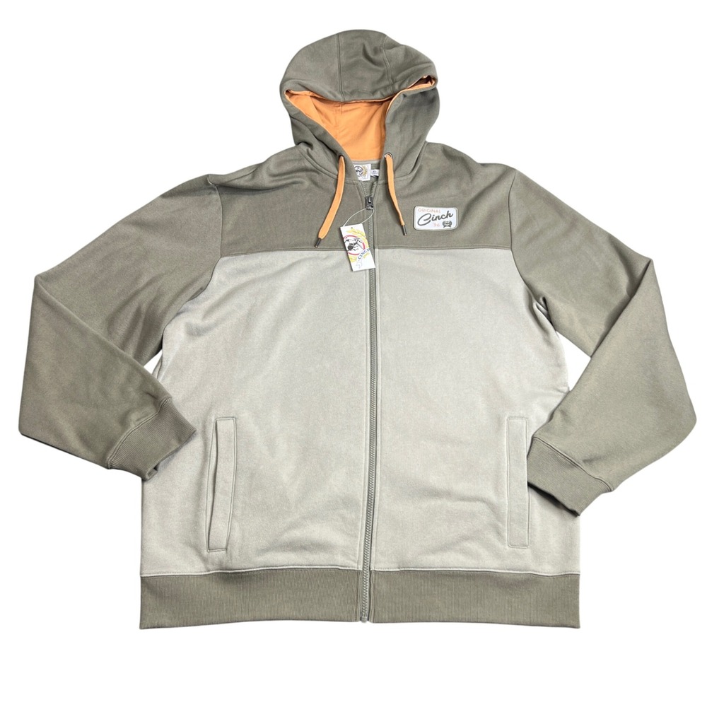 Cinch Mens Full Zip Hoodie XL Olive Green Colorblock Fleece MWK1933001 OLV NWT